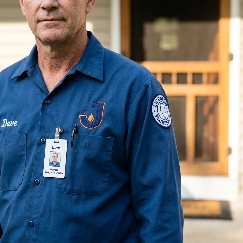 Licensed plumber showing ID badge in Black Earth, WI