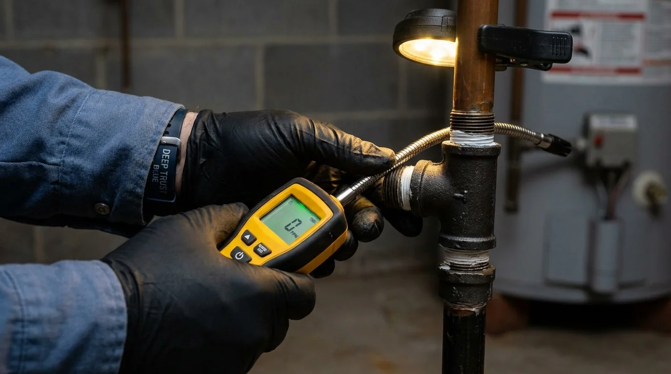 Gas leak detection with electronic sniffer by Johns Plumbing LLC in Black Earth