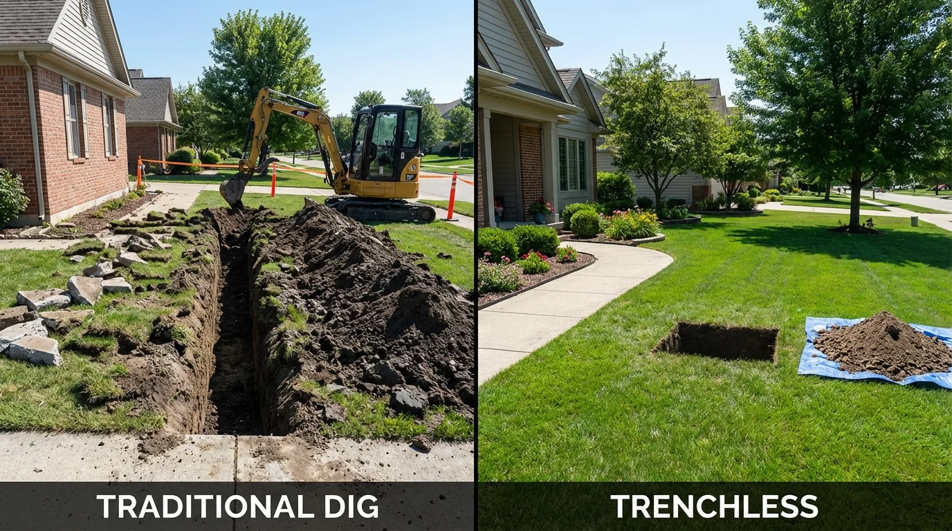 Trenchless sewer repair with minimal yard damage versus traditional excavation in Black Earth, WI